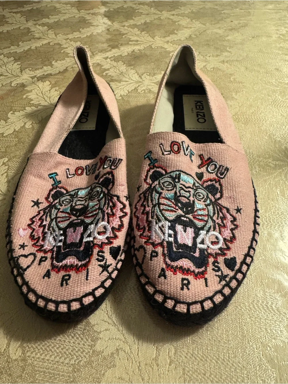 KENZO UNWORN Paris Pink Valentine Tiger Canvas Espadrilles Flats 36 Spain